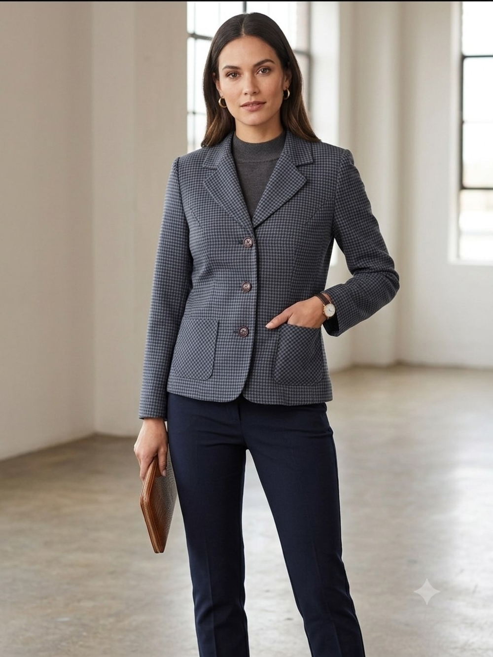 Women's Gray Checked Blazer Jacket